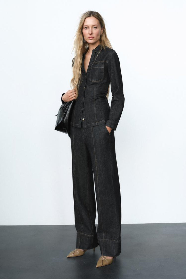 Ensemble Sascha Denim | Ensemble pour femmes avec un top ajusté et un pantalon assorti