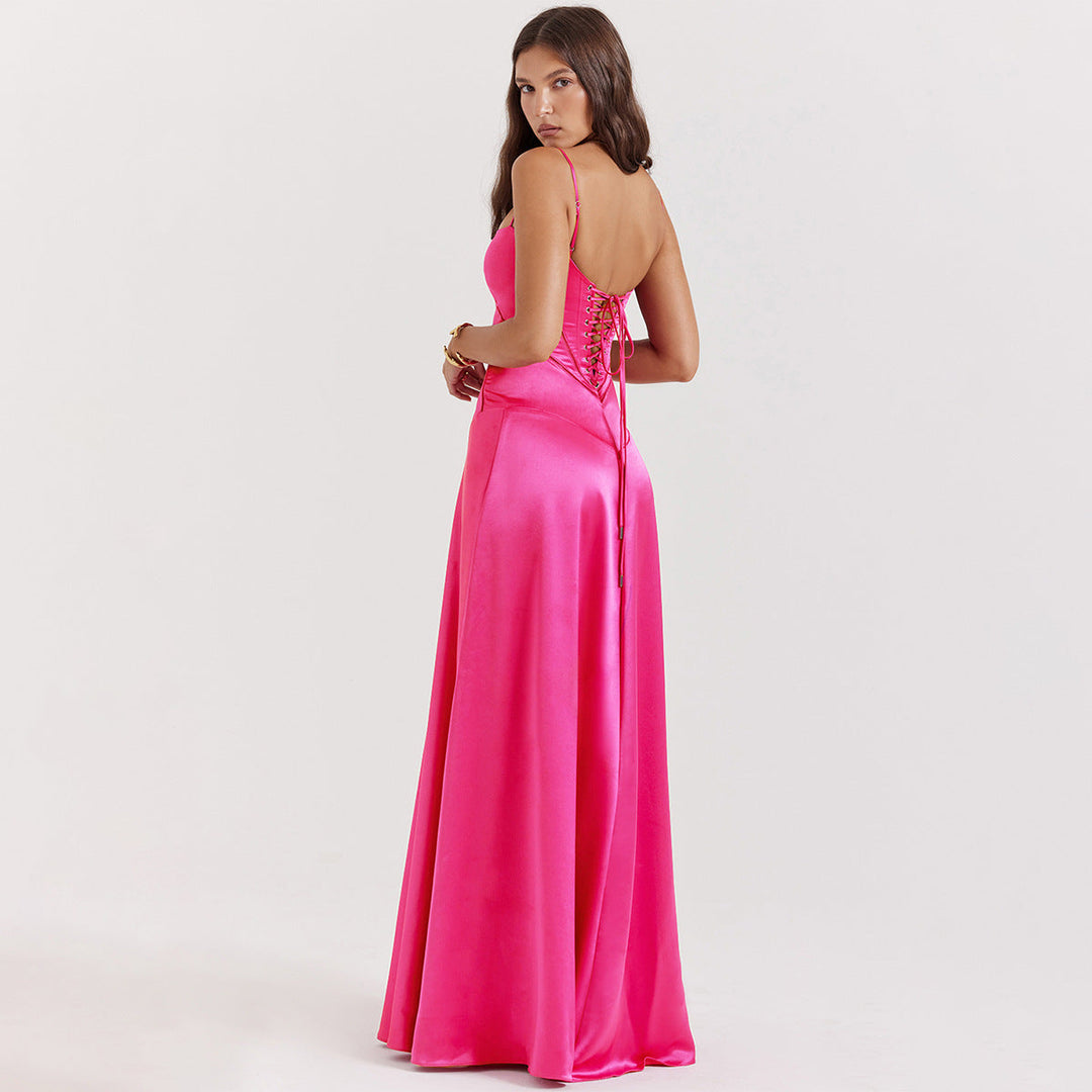 Olivia | Robe maxi en satin élégante avec lien dans le dos
