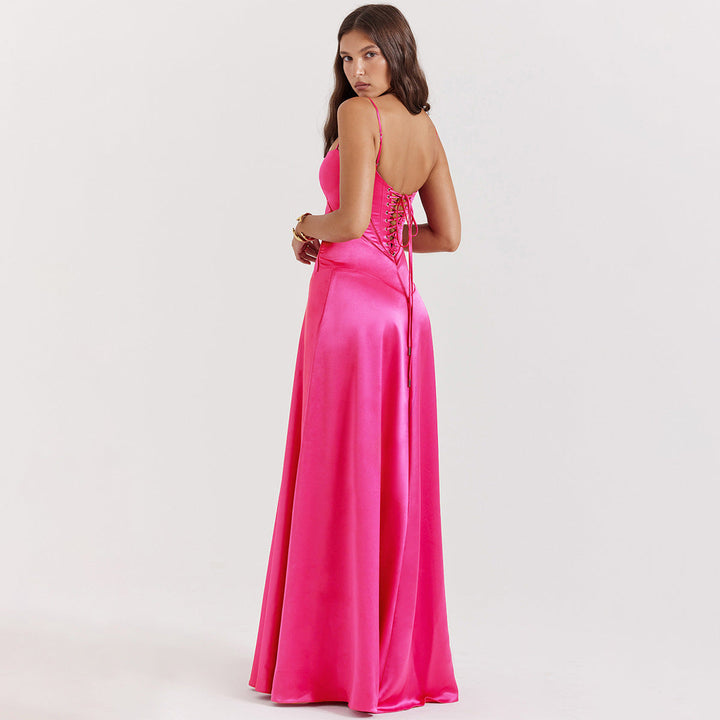 Olivia | Robe maxi en satin élégante avec lien dans le dos