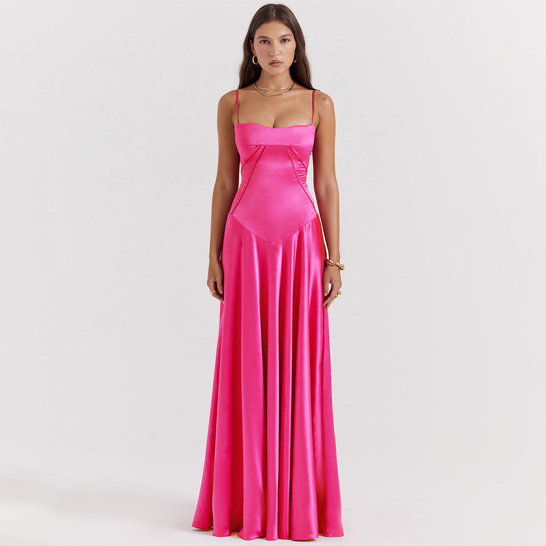 Olivia | Robe maxi en satin élégante avec lien dans le dos
