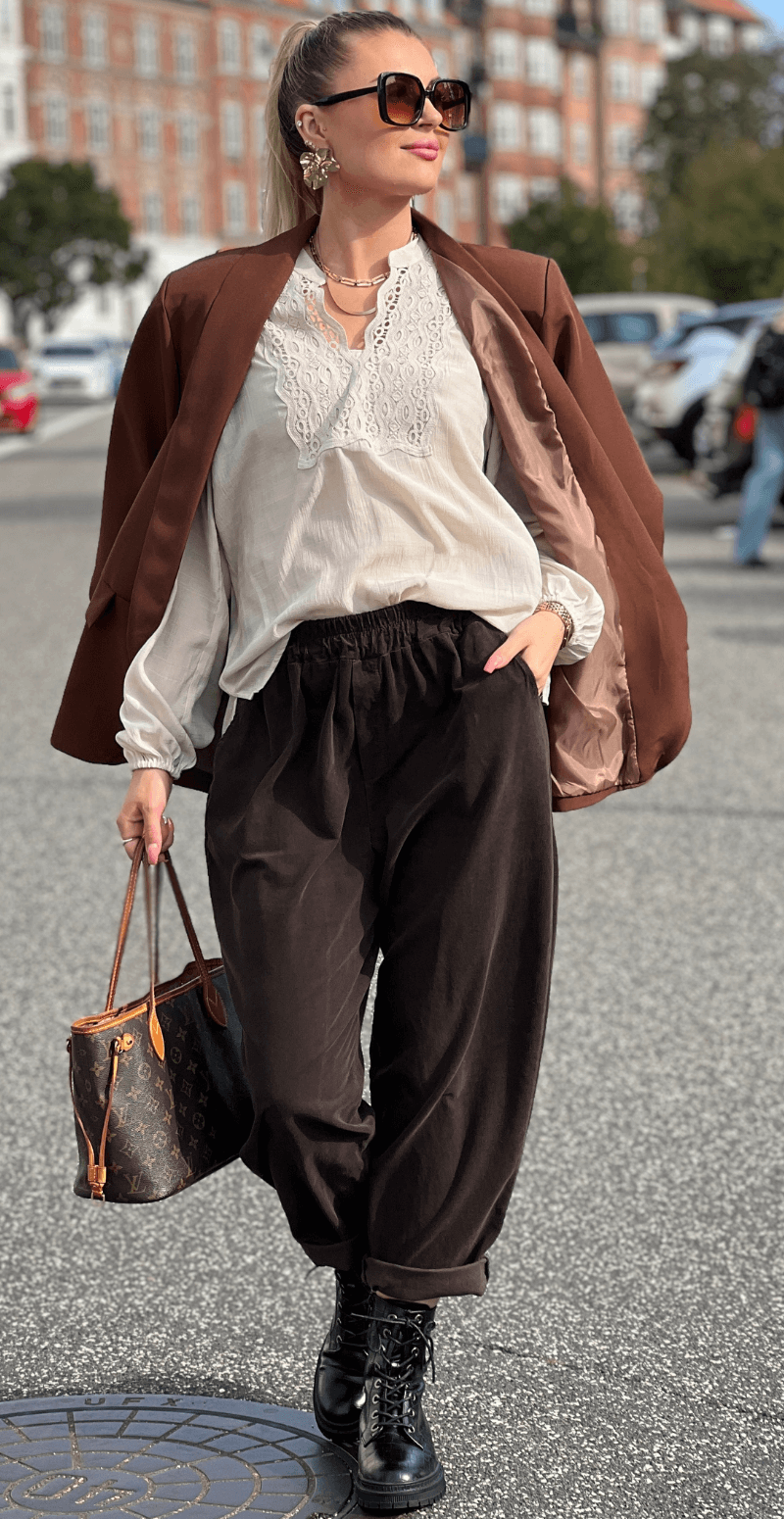 Senzy | Pantalon en Velours Côtelé Marron – Taille Élastique & Poches Pratiques