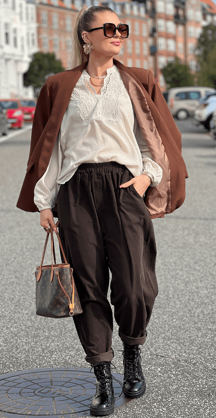 Senzy | Pantalon en Velours Côtelé Marron – Taille Élastique & Poches Pratiques