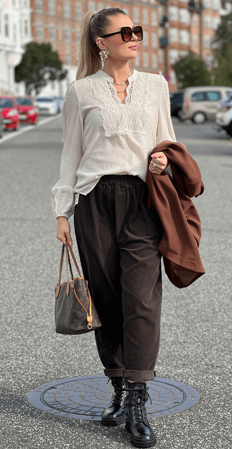 Senzy | Pantalon en Velours Côtelé Marron – Taille Élastique & Poches Pratiques