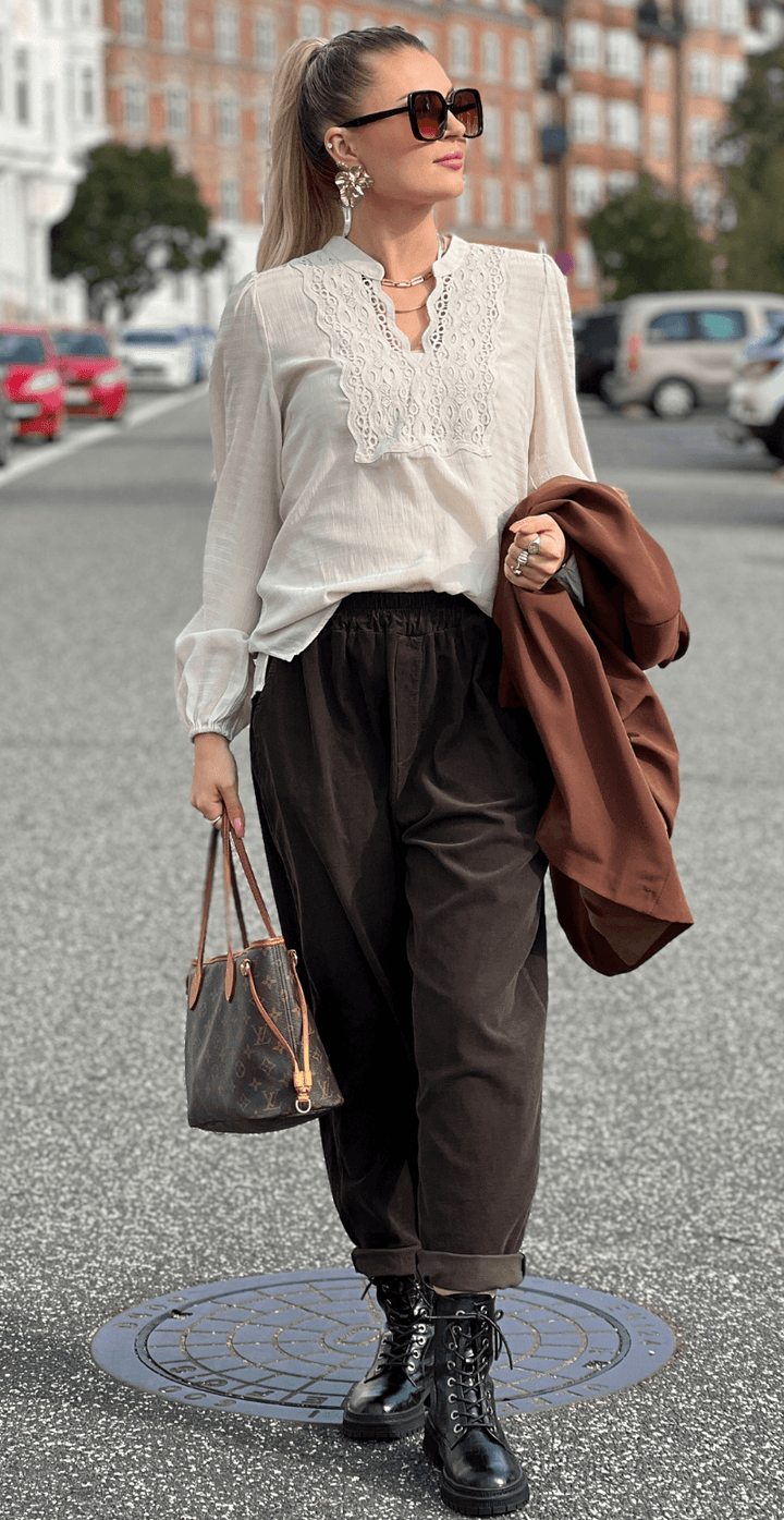 Senzy | Pantalon en Velours Côtelé Marron – Taille Élastique & Poches Pratiques