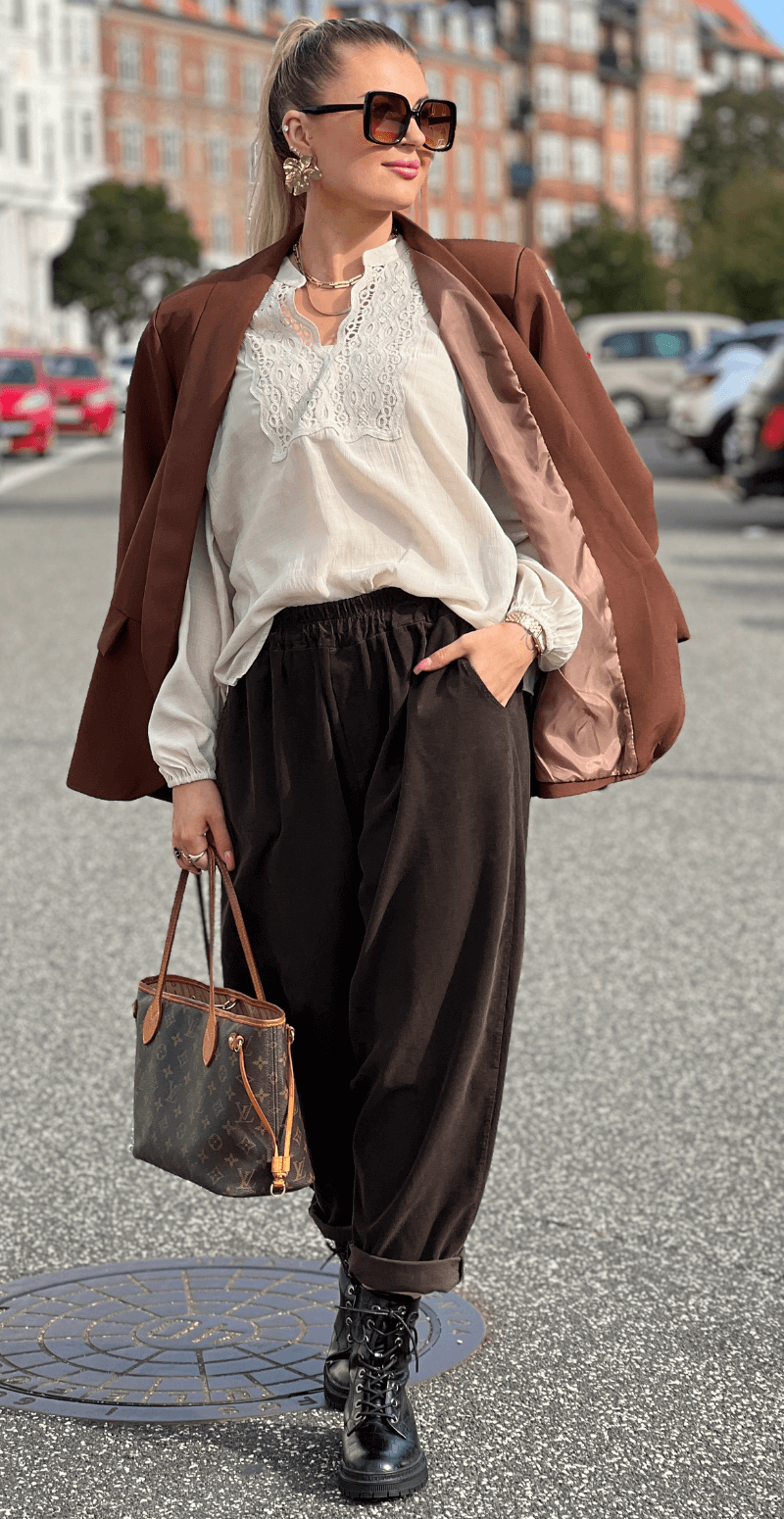 Senzy | Pantalon en Velours Côtelé Marron – Taille Élastique & Poches Pratiques