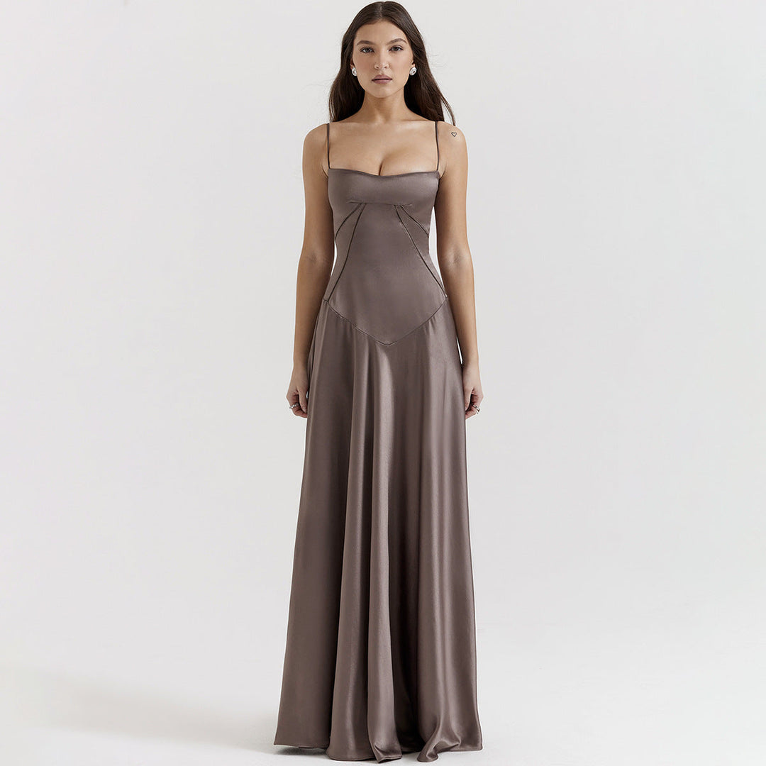 Olivia | Robe maxi en satin élégante avec lien dans le dos
