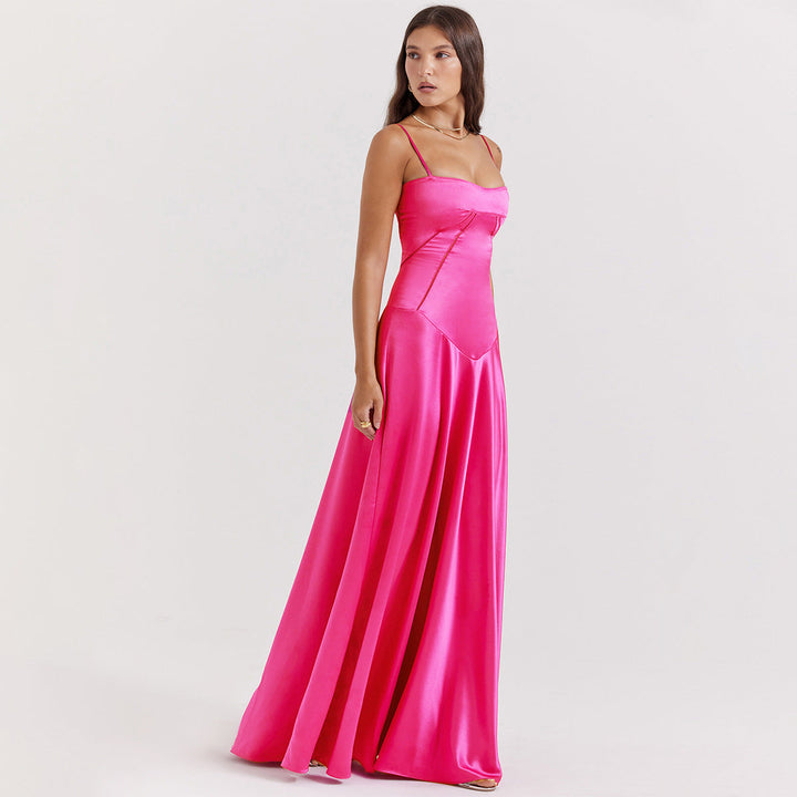 Olivia | Robe maxi en satin élégante avec lien dans le dos