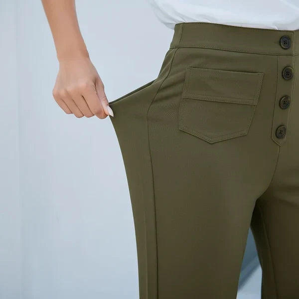 Sophie | Pantalon Taille Haute Extensible pour Femme – Poches Latérales Chic