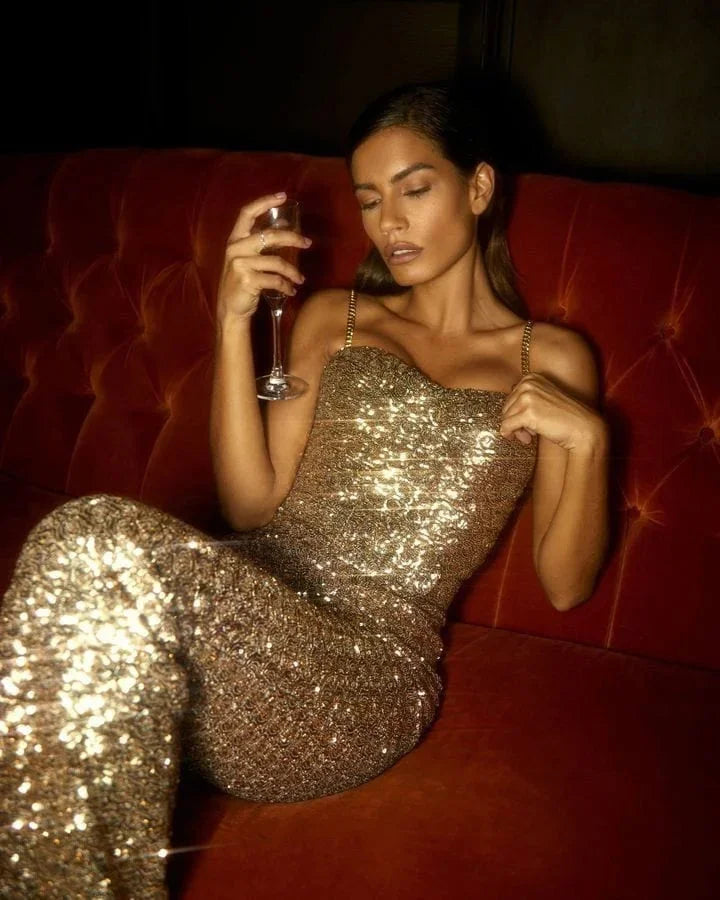 Odette | Combinaison Pailletée avec Jambes Évasées