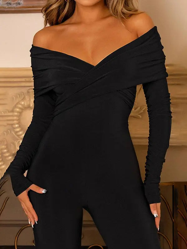 Isaure | Combinaison Croisée à Col V avec Manches Longues et Pantalons Évasés