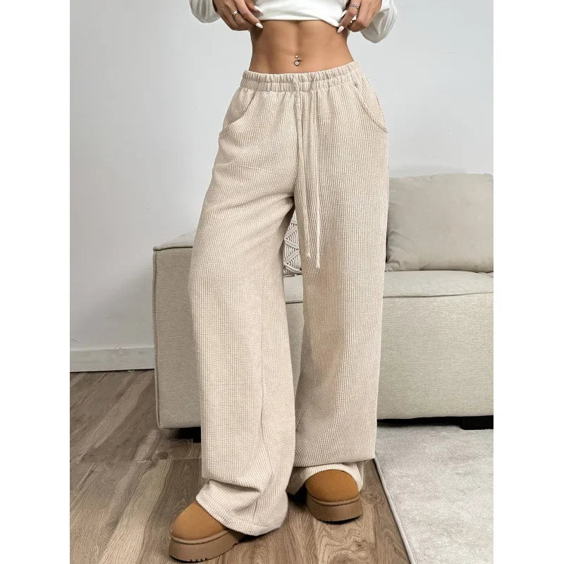 Pantalon en velours côtelé taille haute tendance pour femmes | Coupe décontractée