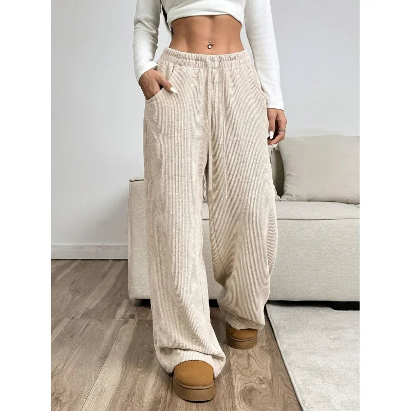 Pantalon en velours côtelé taille haute tendance pour femmes | Coupe décontractée